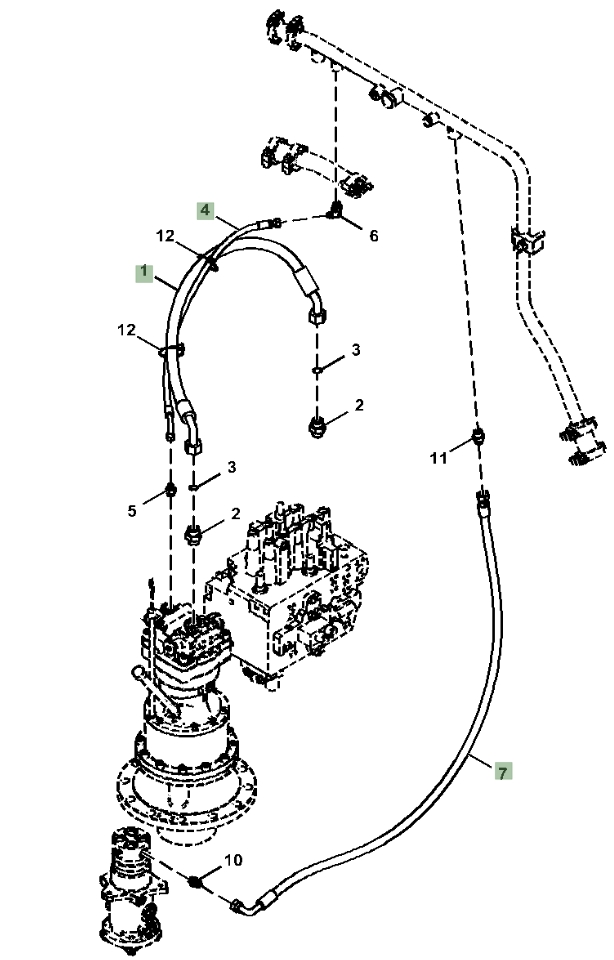 Hitachi ZX130-5G installation diagram showing hydraulic hose 4721465 at Pipe No. 1