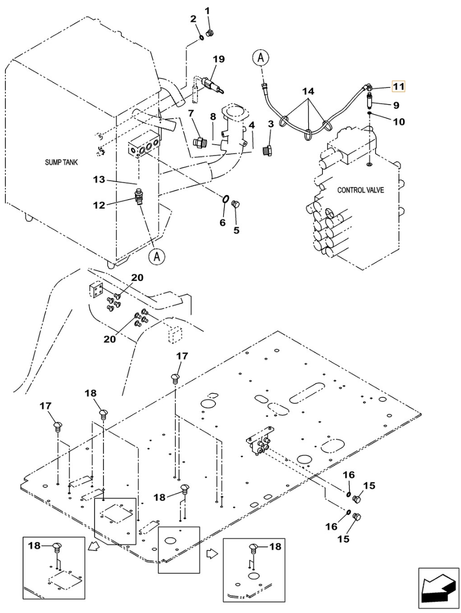 Case CX300C-8 installation diagram showing hydraulic hose KHJ2092 at Pipe No. 11