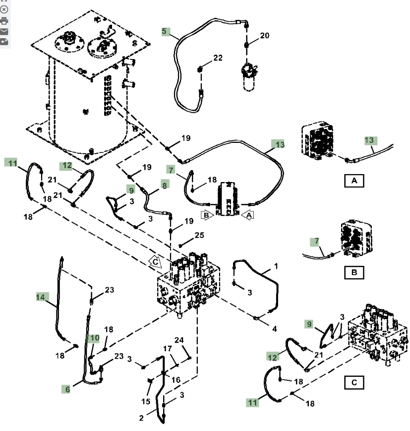 Hitachi ZX370FLC-LL-6N installation diagram showing hydraulic hose 4674819 at Pipe No. 9