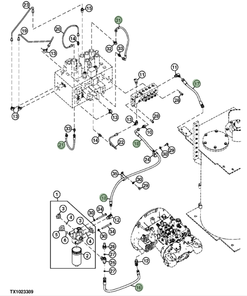 Hitachi ZX240F-3 installation diagram showing hydraulic hose DH401008 at Pipe No. 16