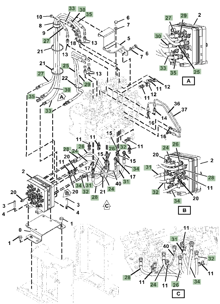 Hitachi ZX345USLC-6N installation diagram showing hydraulic hose 4679153 at Pipe No. 33
