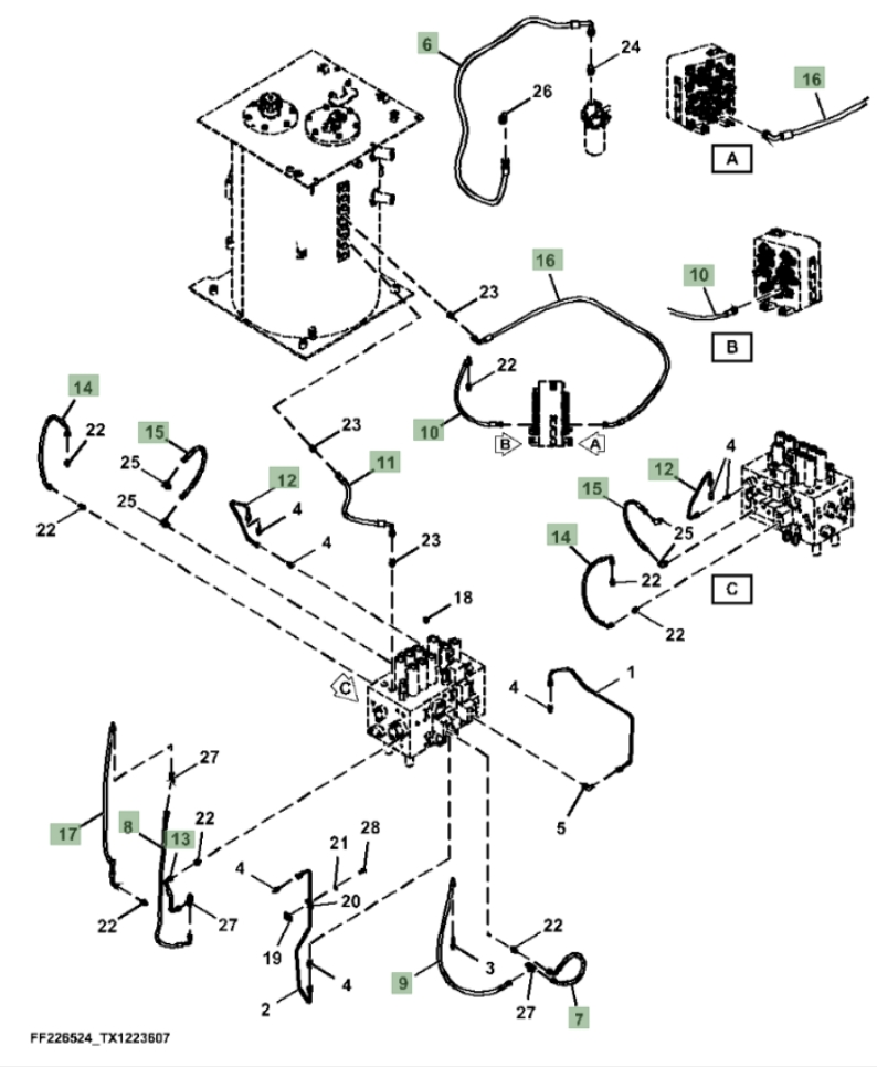 Hitachi ZX310F-LL-6N installation diagram showing hydraulic hose 4630946 at Pipe No. 8