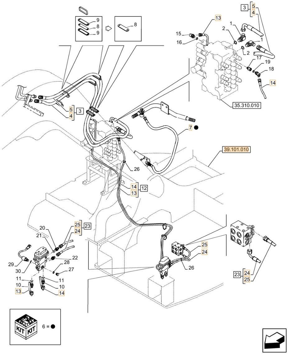 Case CX75C SR installation diagram showing hydraulic hose KHJ2171 at Pipe No. 13