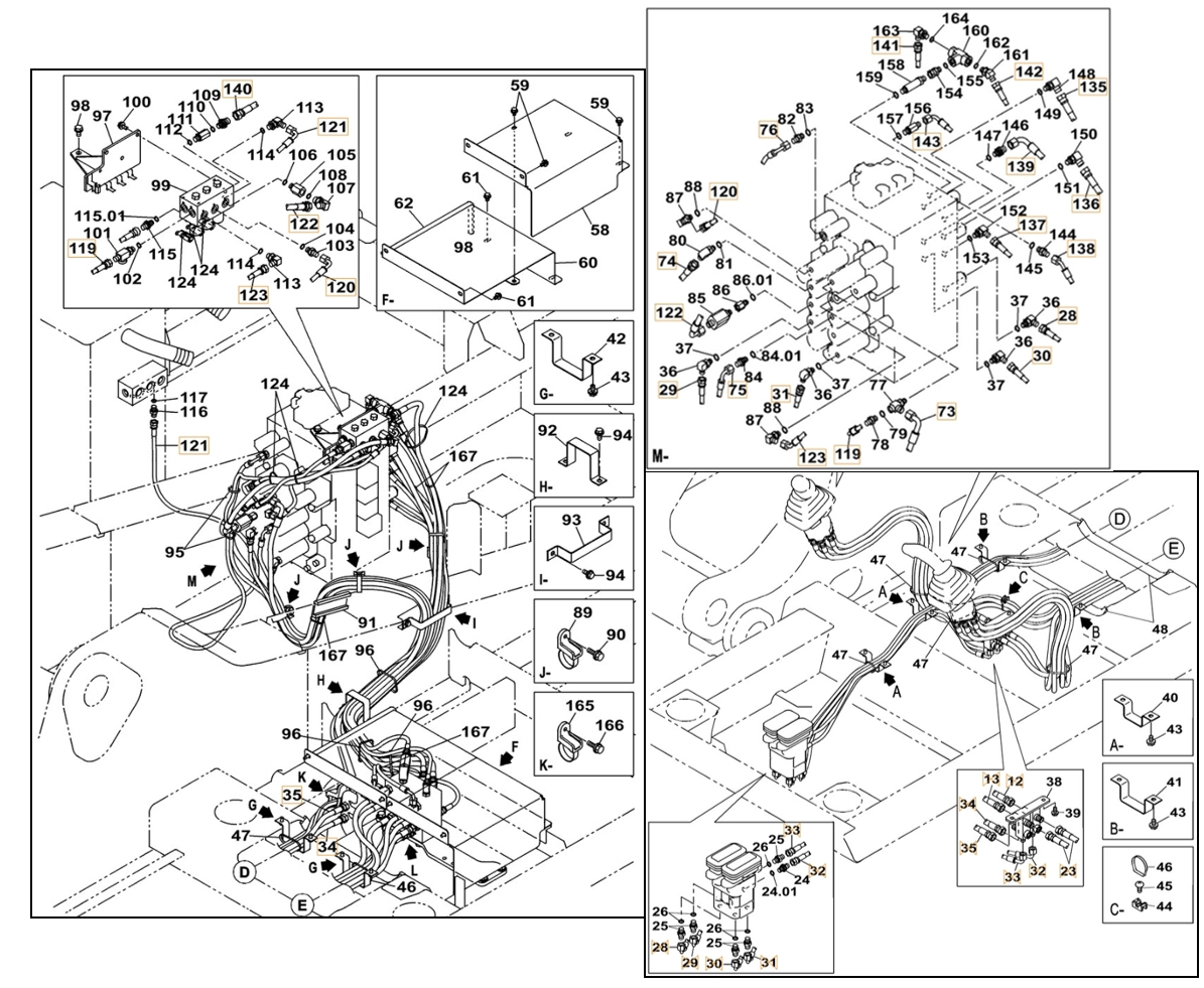 Case CX300C LC installation diagram showing hydraulic hose KHJ11500 at Pipe No. 29