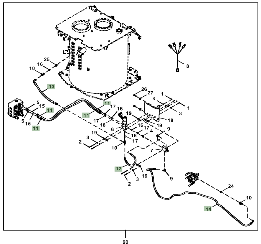 Hitachi ZX470LC-6 installation diagram showing hydraulic hose 4635267 at Pipe No. 12