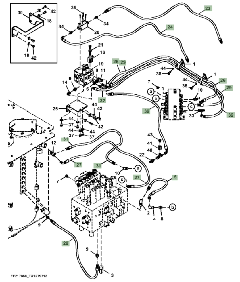 Hitachi ZX260F-FE-6N installation diagram showing hydraulic hose 4453063 at Pipe No. 5
