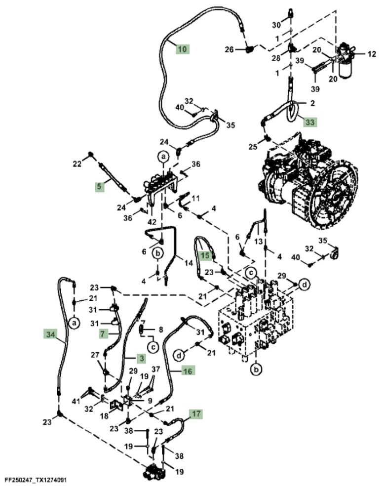 Hitachi ZX310F-FE-6N installation diagram showing hydraulic hose 4249348 at Pipe No. 3