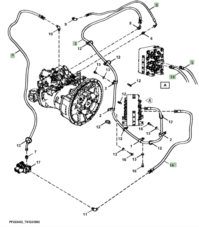Hitachi ZX210FLC-LL-6N installation diagram showing hydraulic hose 4650515 at Pipe No. 3
