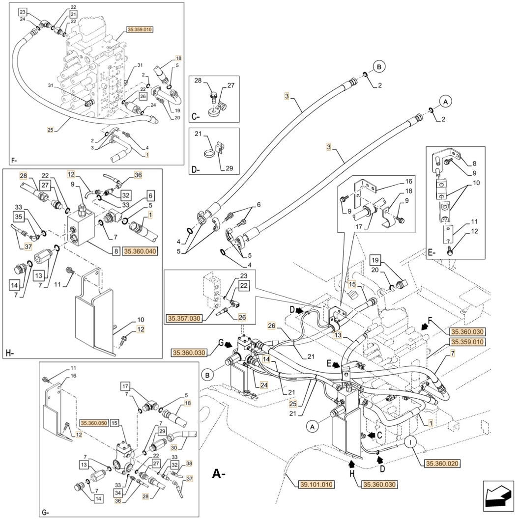 Case CX350D LC installation diagram showing hydraulic hose KSJ13730 at Pipe No. A7-F18-G18