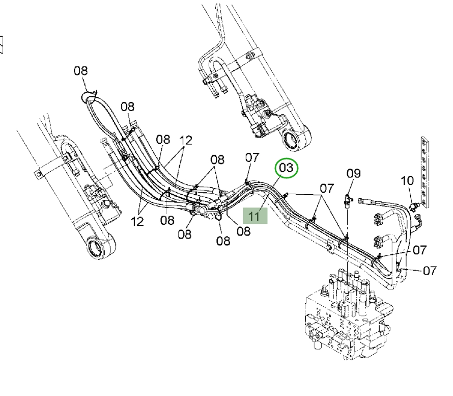 Hitachi ZX120-3 installation diagram showing hydraulic hose 4686391 at Pipe No. 3A
