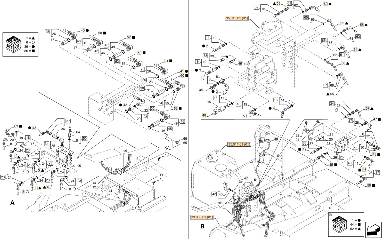 Case CX350C LC installation diagram showing hydraulic hose KHJ2142 at Pipe No. B50