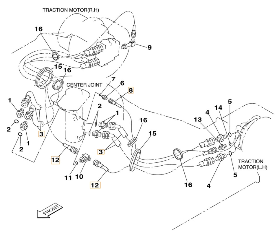 Case CX210 installation diagram showing hydraulic hose 152270A1 at Pipe No. 8