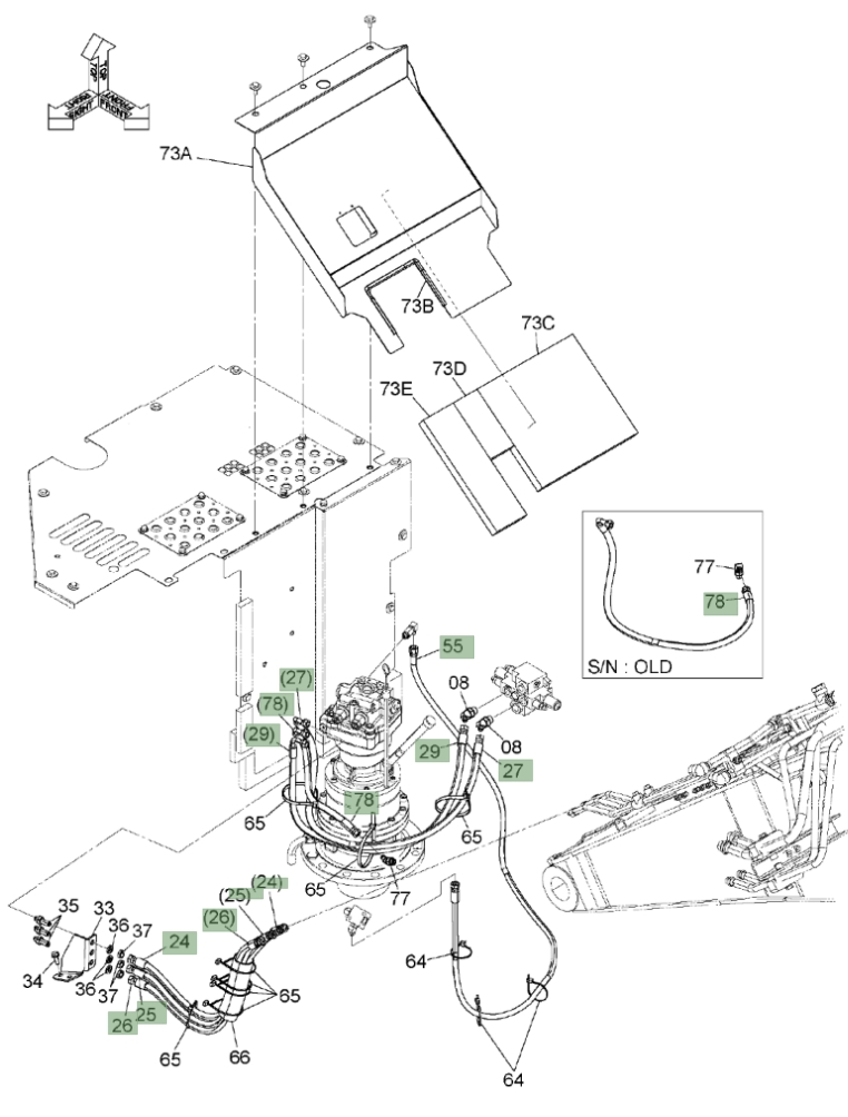 Hitachi ZX135US-3 installation diagram showing hydraulic hose 4683496 at Pipe No. 24A