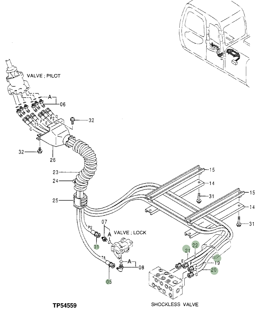 Hitachi EX110-5 installation diagram showing hydraulic hose 4333397 at Pipe No. 5