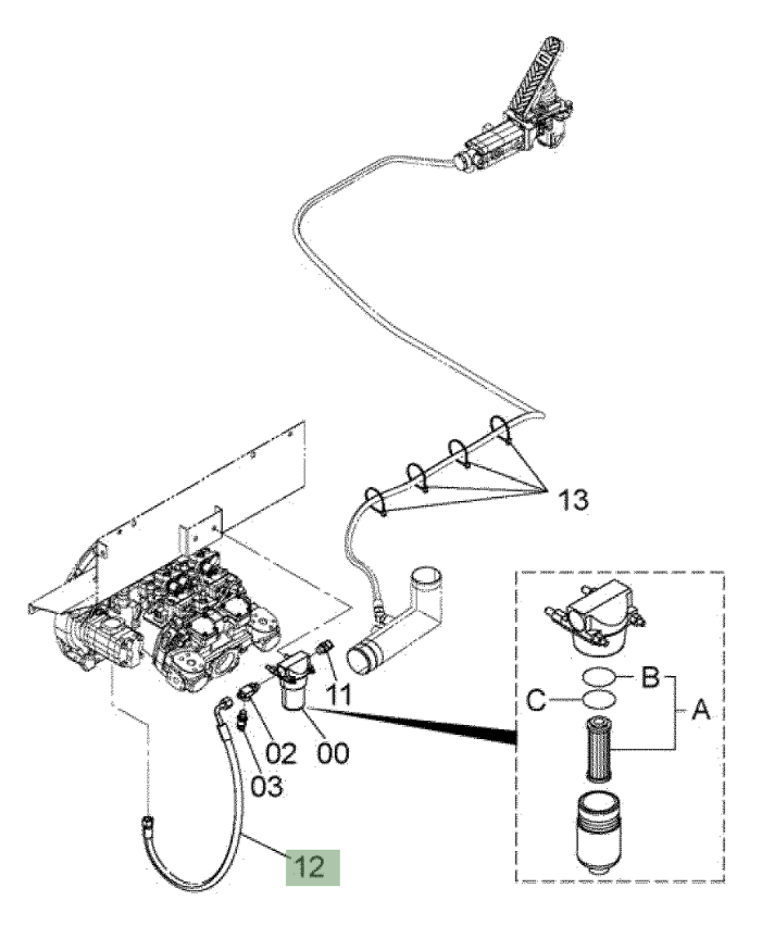 Hitachi ZX210W-3 installation diagram showing hydraulic hose 4669104 at Pipe No. 12