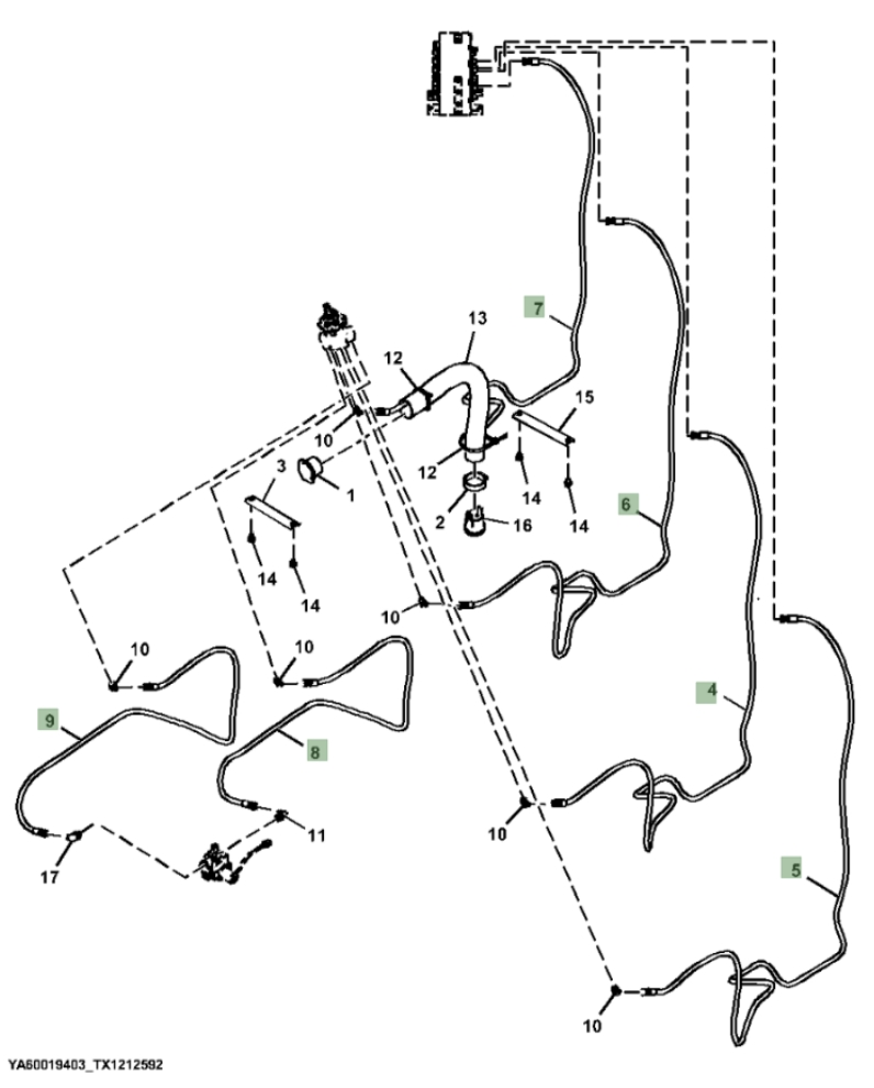 Hitachi ZX370FLC-FE-6N installation diagram showing hydraulic hose 4707581 at Pipe No. 8