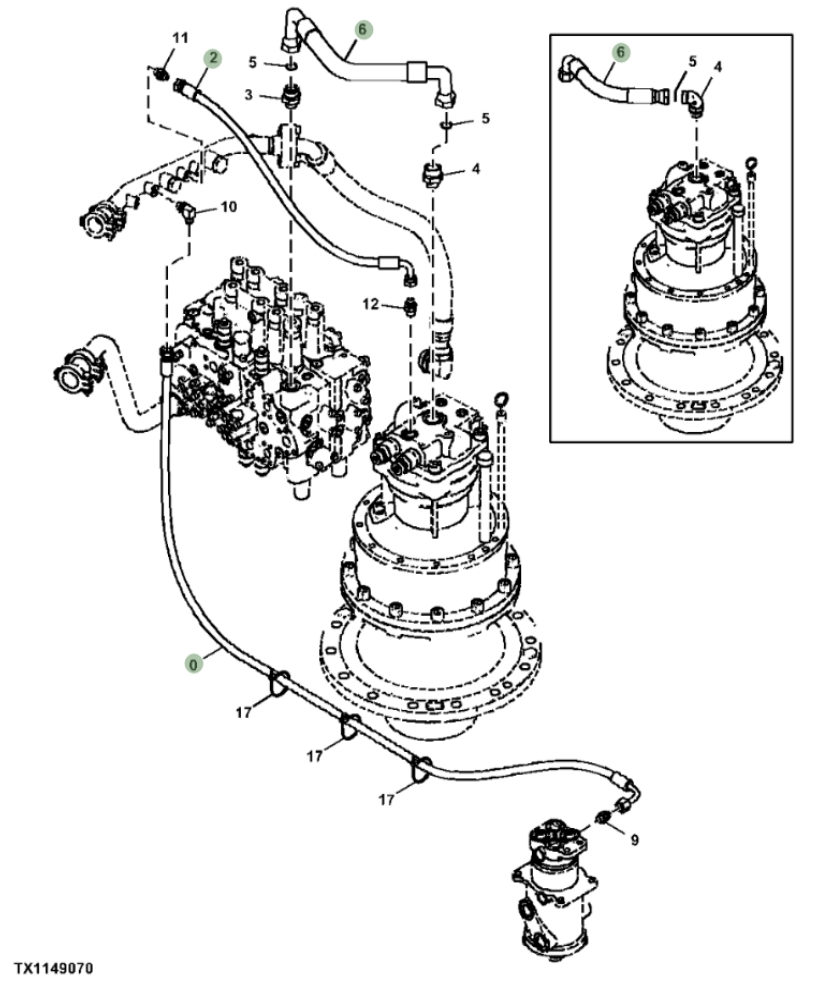 Hitachi ZX290F-3 installation diagram showing hydraulic hose 4628911 at Pipe No. 6
