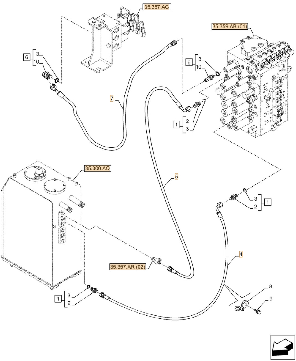 Case CX300D LC installation diagram showing hydraulic hose KHJ13800 at Pipe No. 4