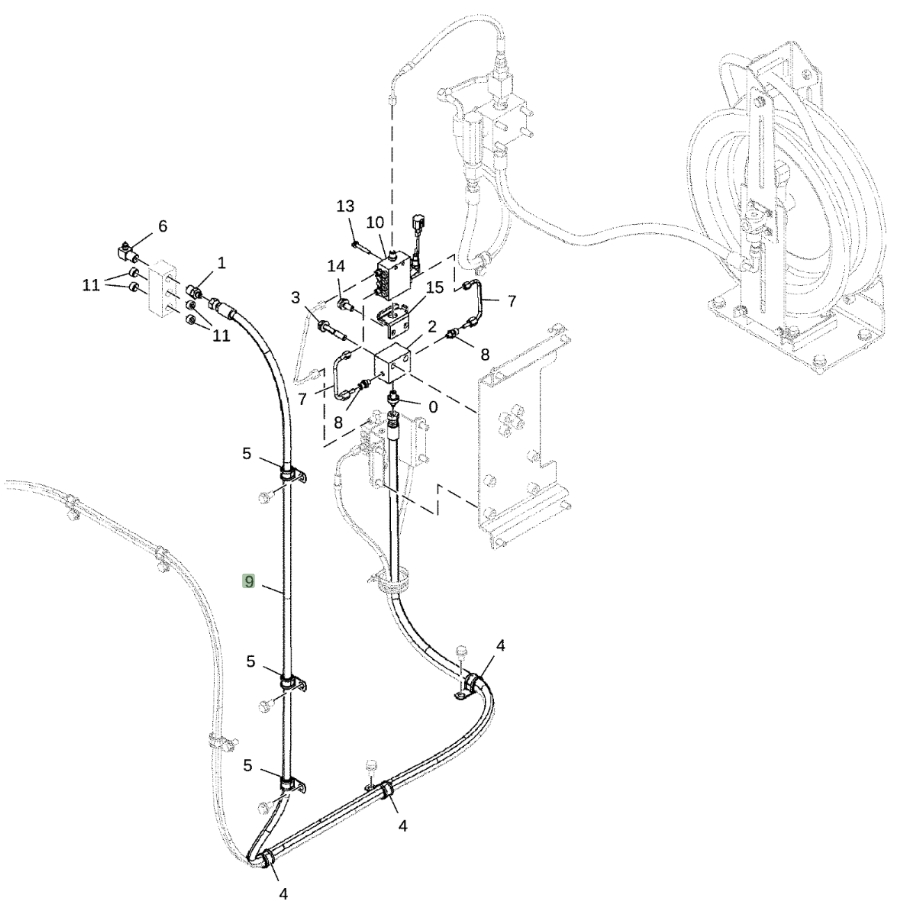 Hitachi EX1200-7 installation diagram showing hydraulic hose 4435078 at Pipe No. 9