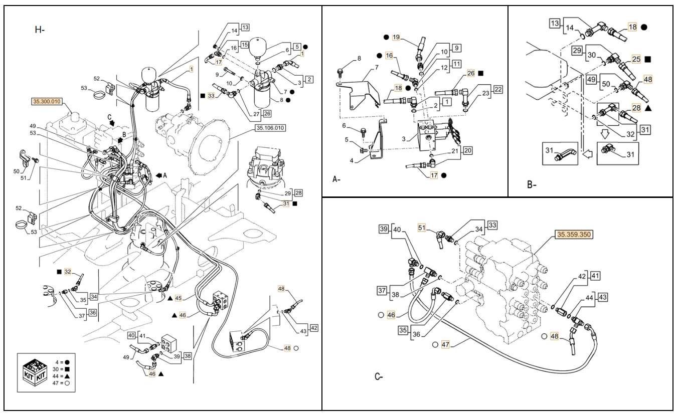 Case CX80C installation diagram showing hydraulic hose KHJ2369 at Pipe No. A26-H46