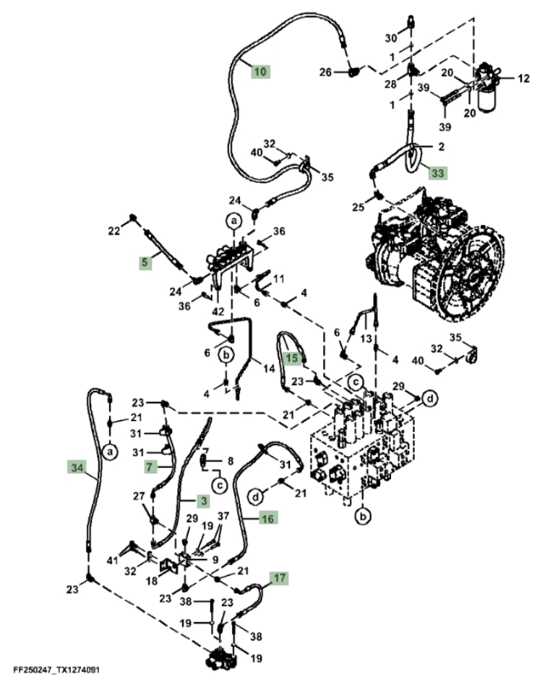 Hitachi ZX310F-LL-6N installation diagram showing hydraulic hose 4249348 at Pipe No. 3