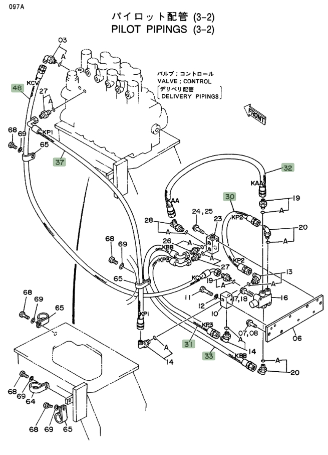 Hitachi EX400LC installation diagram showing hydraulic hose 4209778 at Pipe No. 37
