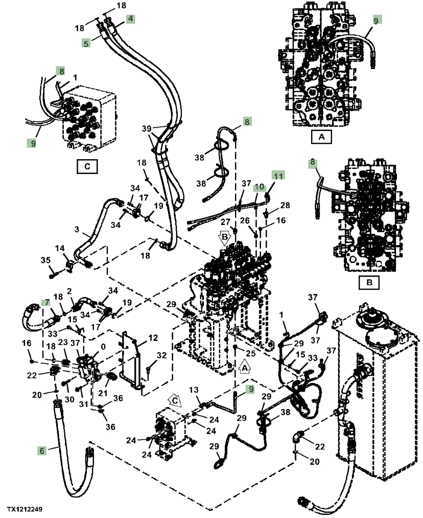 Hitachi ZX245USLC-6N installation diagram showing hydraulic hose 4678895 at Pipe No. 9