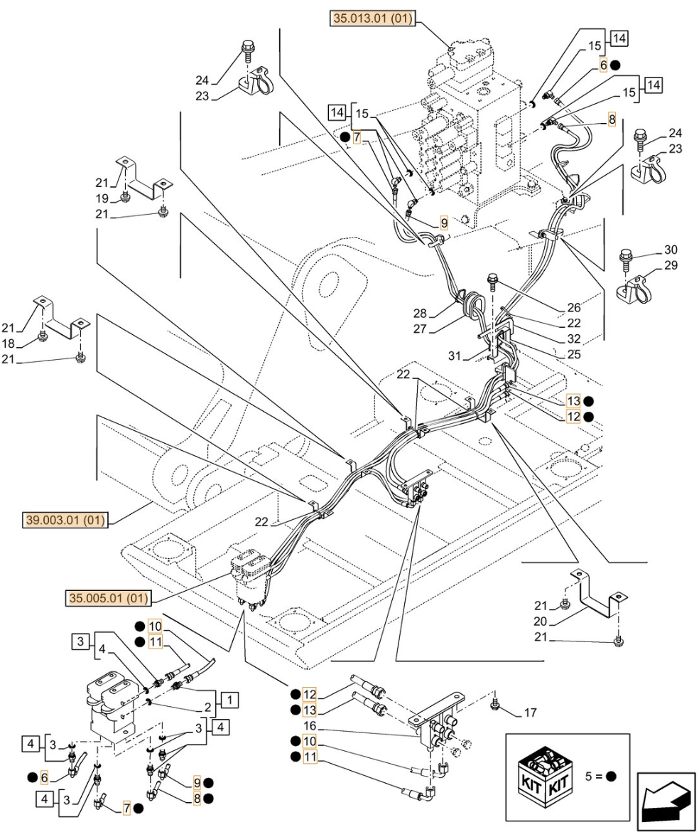 Case CX350C LC installation diagram showing hydraulic hose KHJ2092 at Pipe No. 10