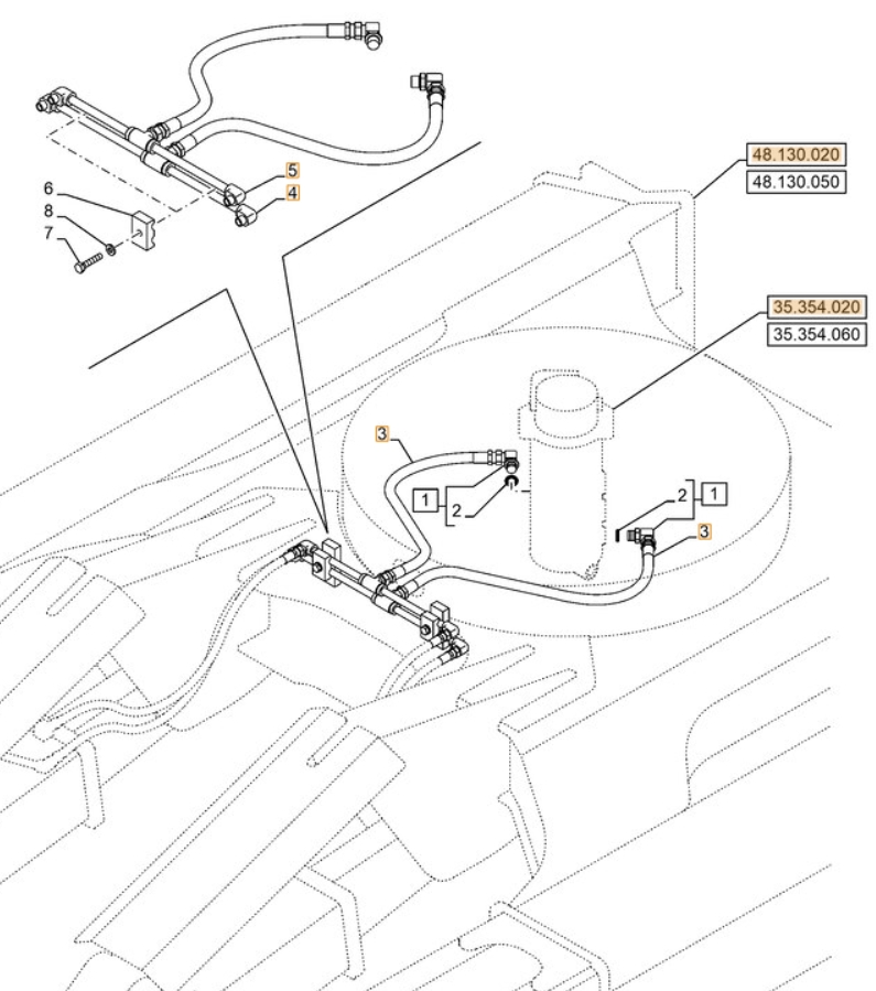 Case CX130E installation diagram showing hydraulic hose KAV0390 at Pipe No. 3