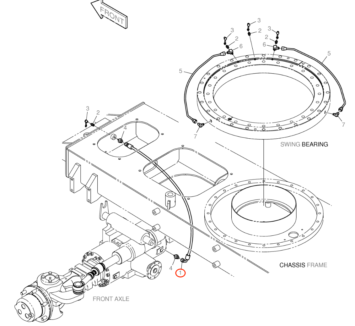 Doosan B55W-2 installation diagram showing hydraulic hose DS2093017 at Pipe No. 1
