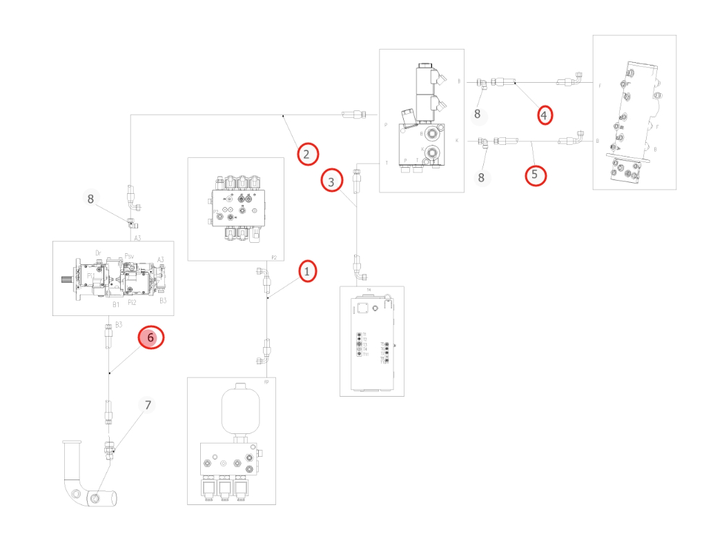 Sunward SWE150W installation diagram showing hydraulic hose 730502005900 at Pipe No. 4