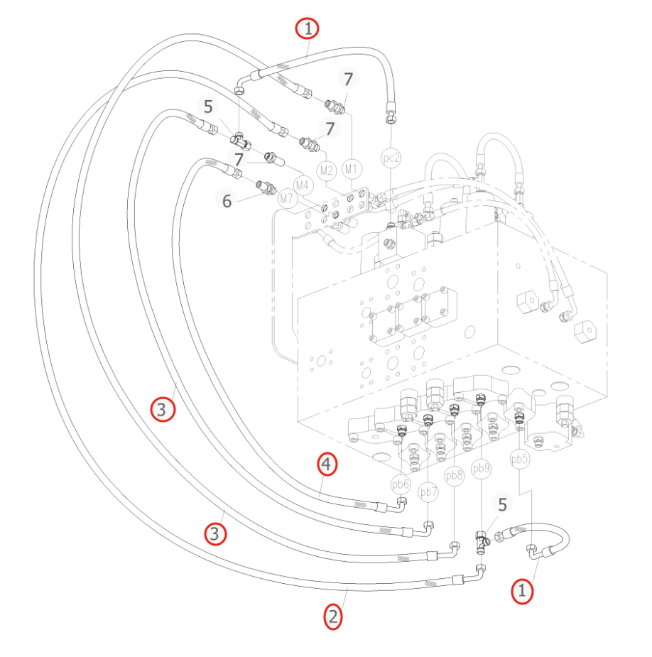 Sunward SWE365-3H installation diagram showing hydraulic hose 730501002290 at Pipe No. 4
