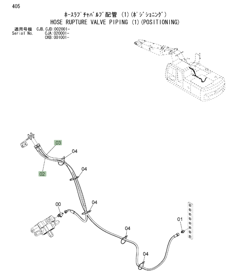 Hitachi ZX220W-3 installation diagram showing hydraulic hose 4677420 at Pipe No. 3A