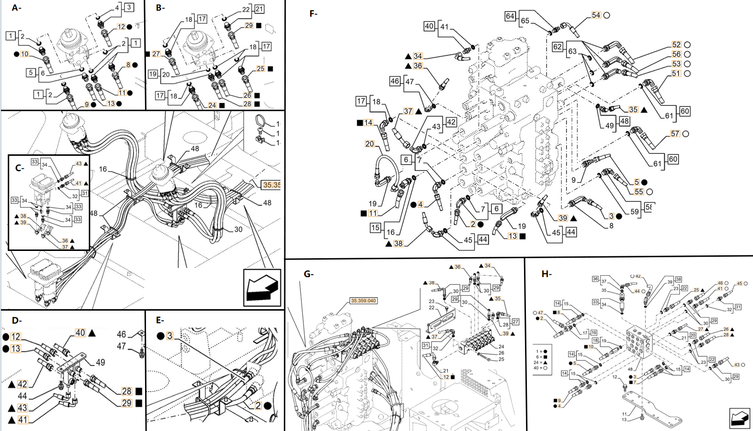 Case CX240E NHD installation diagram showing hydraulic hose KHJ2142 at Pipe No. F36-G36