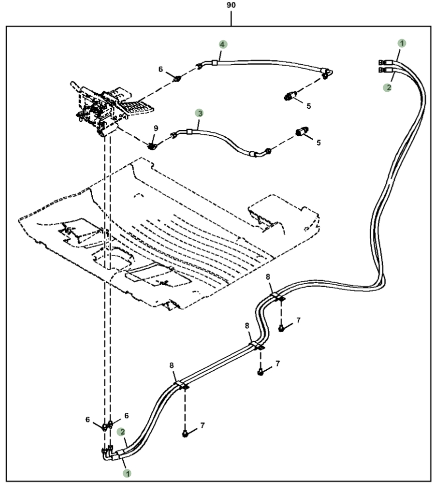 Hitachi ZX130-5N installation diagram showing hydraulic hose 4373640 at Pipe No. 2
