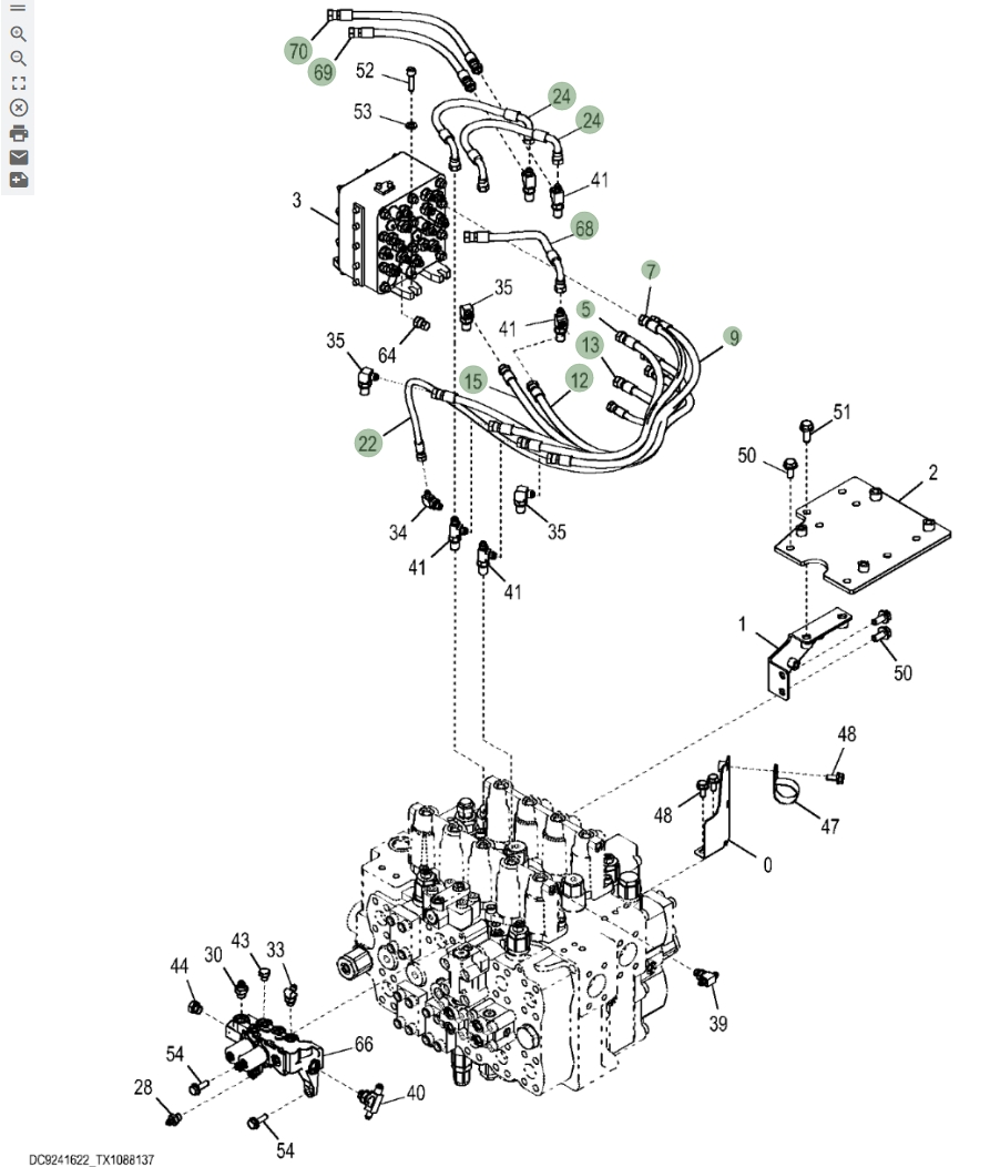 Hitachi ZX670LC-5B installation diagram showing hydraulic hose 4713483 at Pipe No. 15