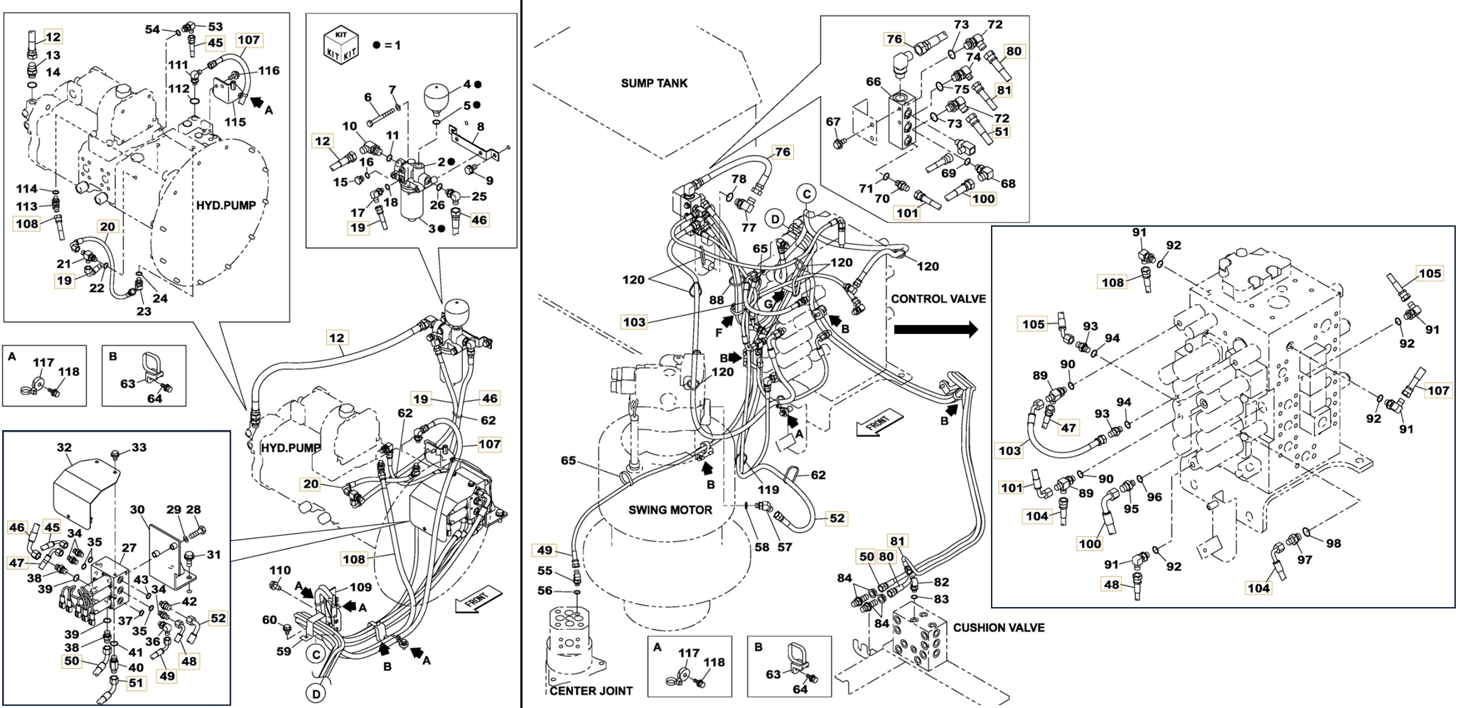 Case CX370B installation diagram showing hydraulic hose KHJ2826 at Pipe No. 12