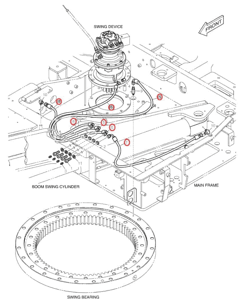 Doosan DX85R-3 installation diagram showing hydraulic hose DS2091277 at Pipe No. 5