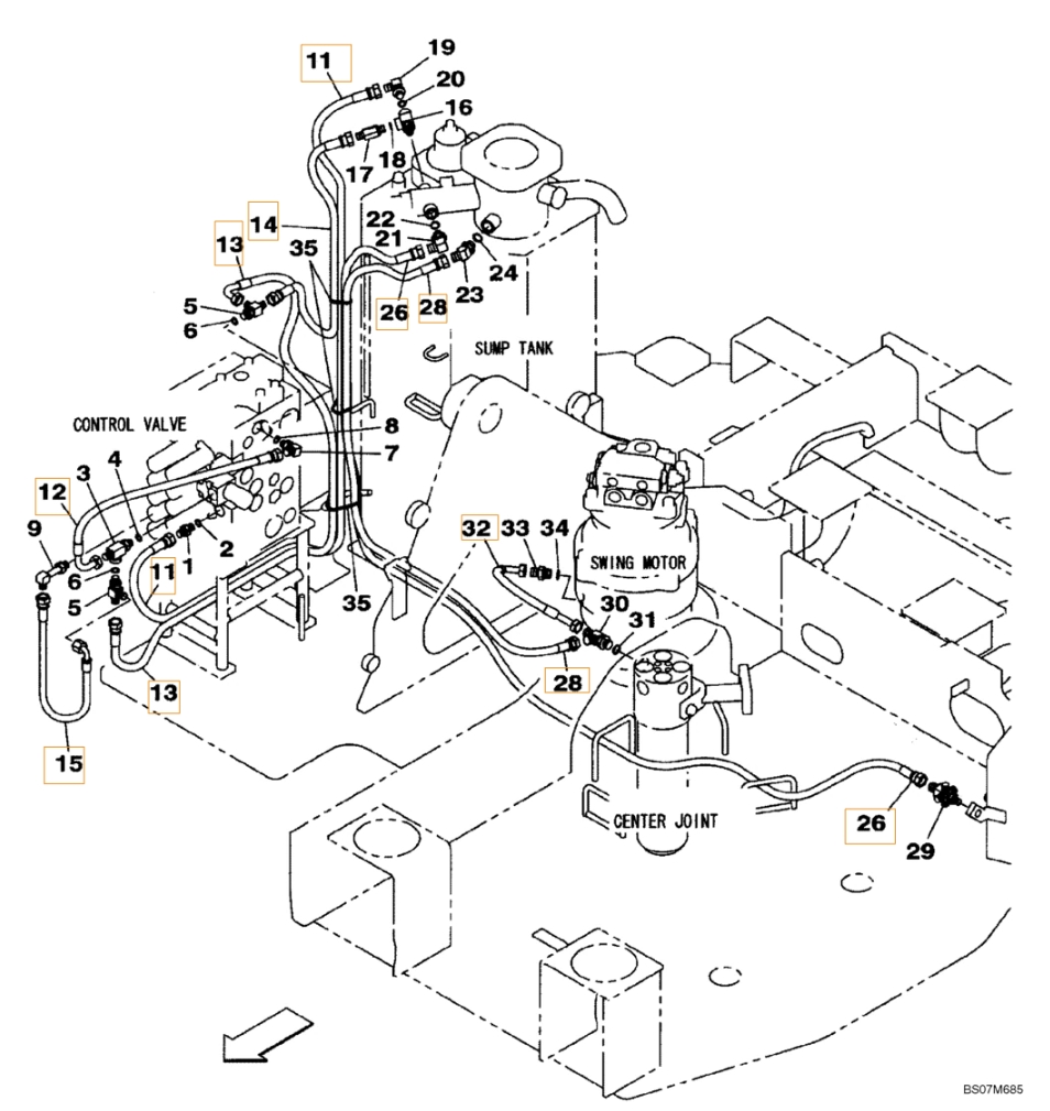 Case CX75SR installation diagram showing hydraulic hose KHJ2292 at Pipe No. 12