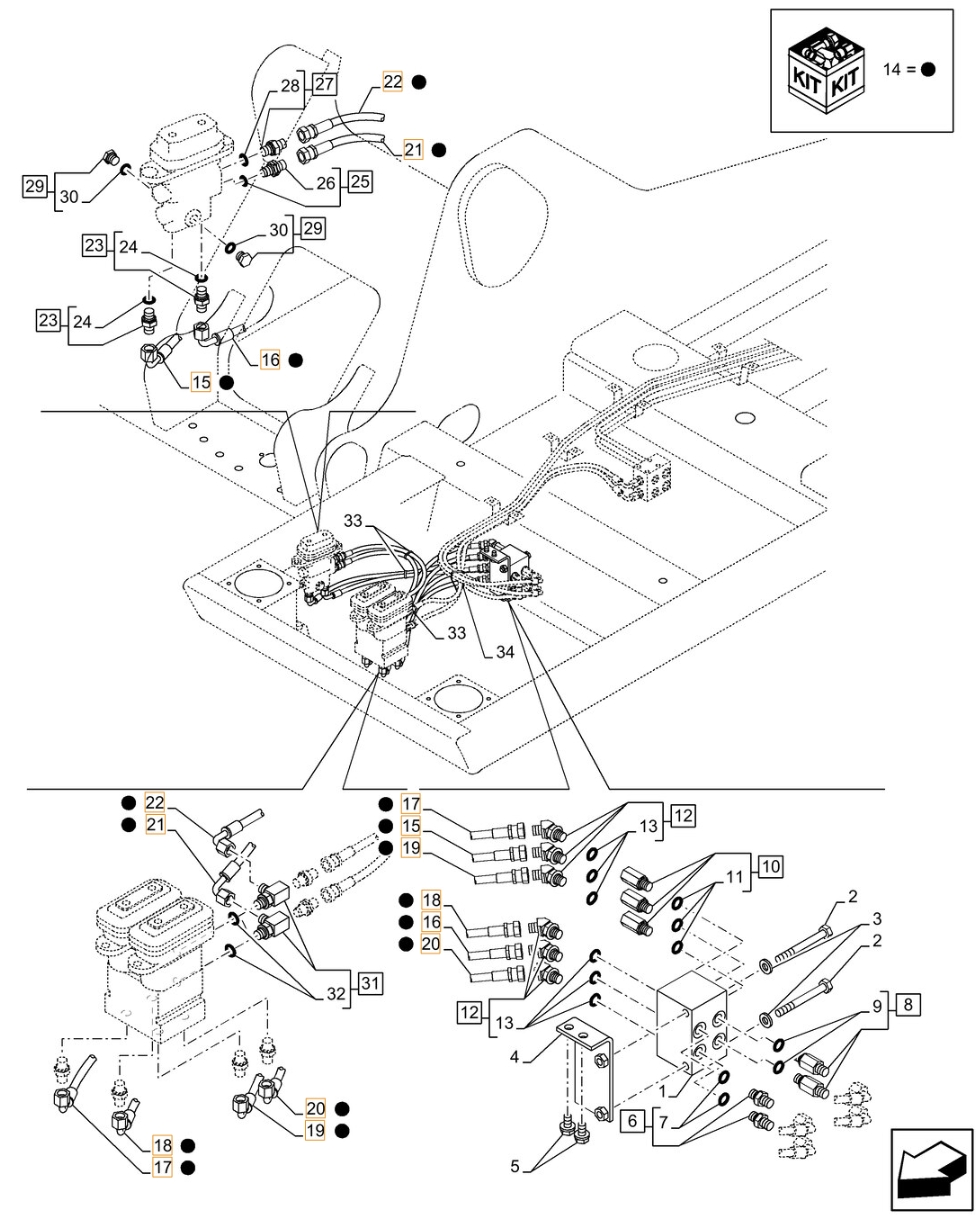 Case CX350C LC installation diagram showing hydraulic hose KHJ2179 at Pipe No. 16