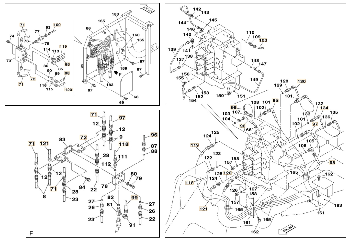 Case CX180 installation diagram showing hydraulic hose 161176A1 at Pipe No. 130