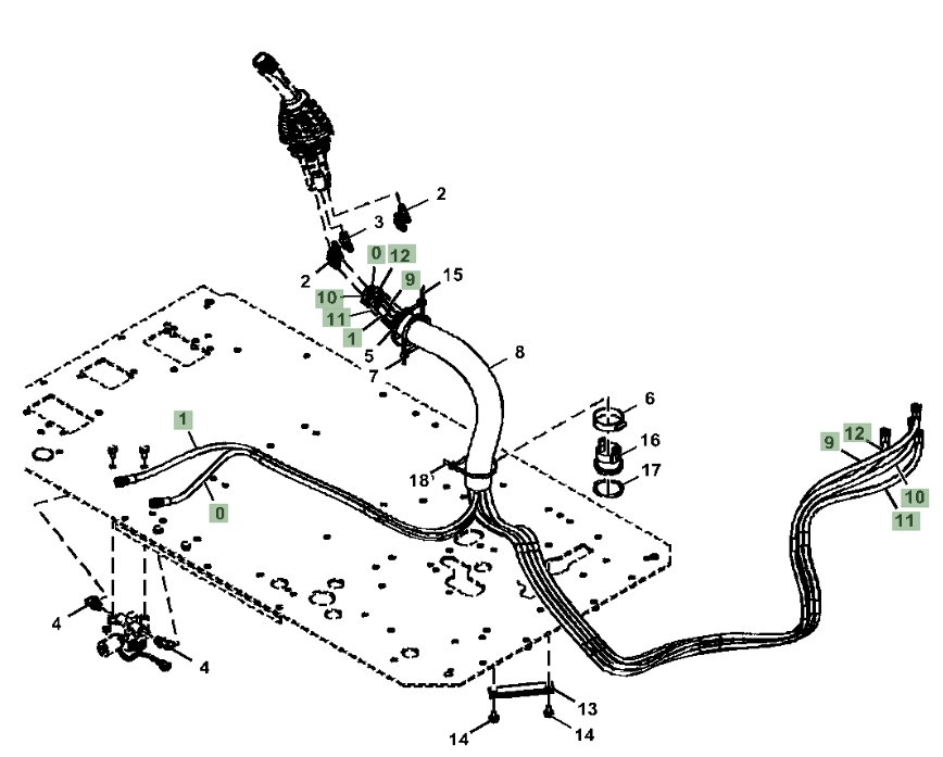 Hitachi ZX210-5N installation diagram showing hydraulic hose 4661819 at Pipe No. 9
