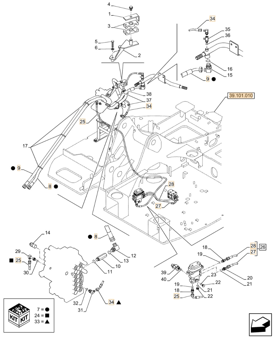 Case CX75C SR installation diagram showing hydraulic hose KHJ2134 at Pipe No. 25