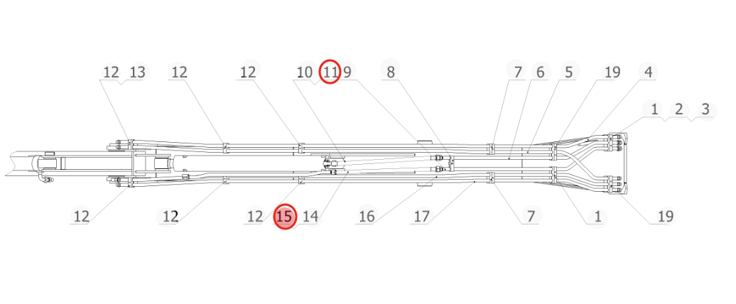 Sunward SWE150W installation diagram showing hydraulic hose 730501004325 at Pipe No. 15