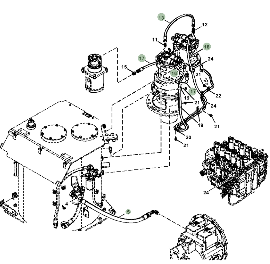 Hitachi ZX470LC-5G installation diagram showing hydraulic hose 9265420 at Pipe No. 17