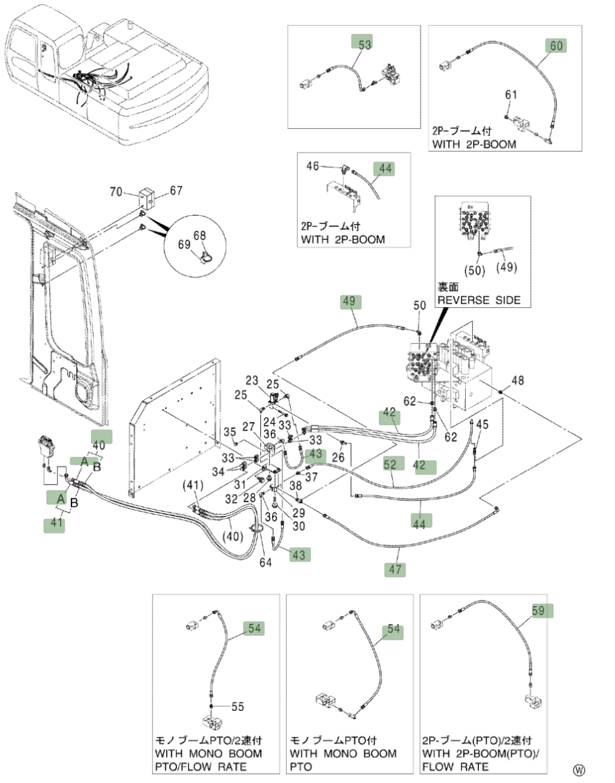 Hitachi ZX230 installation diagram showing hydraulic hose 4371270 at Pipe No. 49