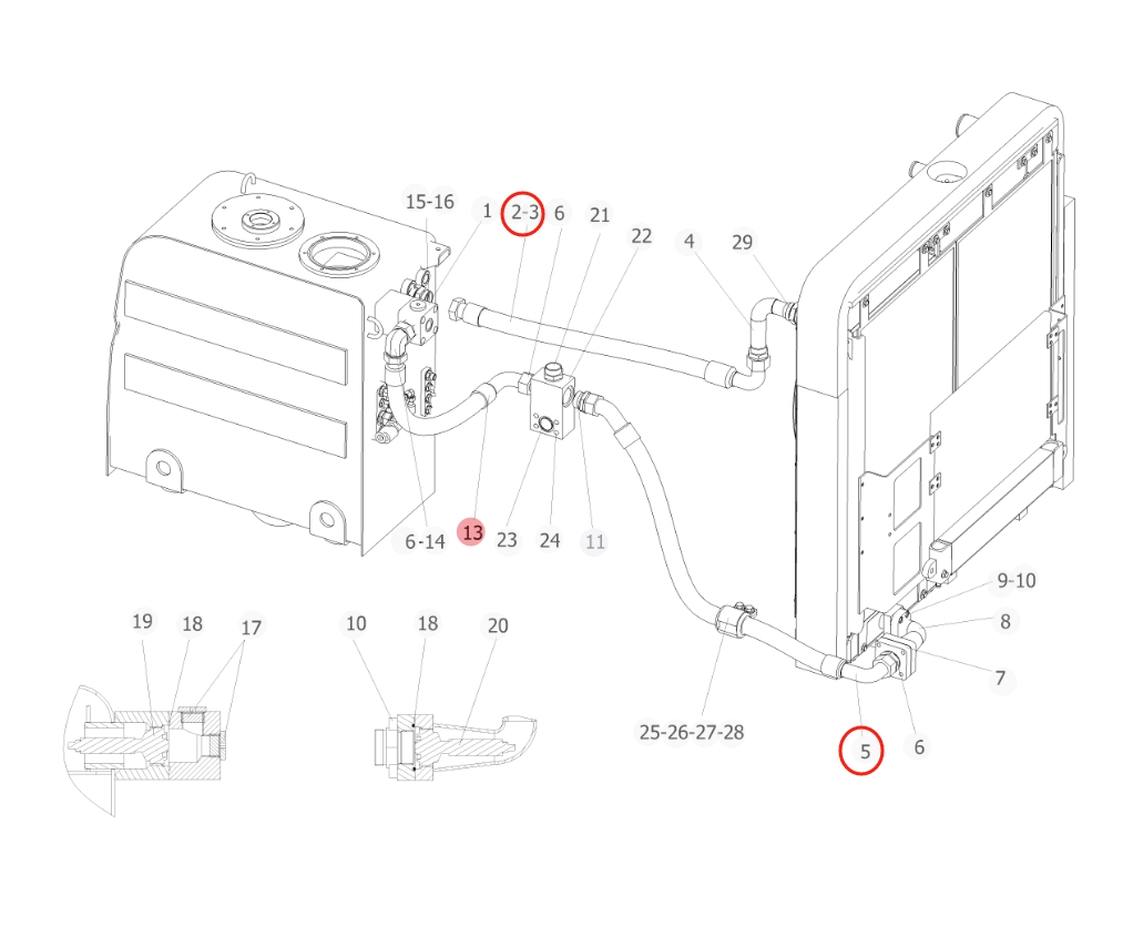 Sunward SWE150W installation diagram showing hydraulic hose 73050200C462 at Pipe No. 13