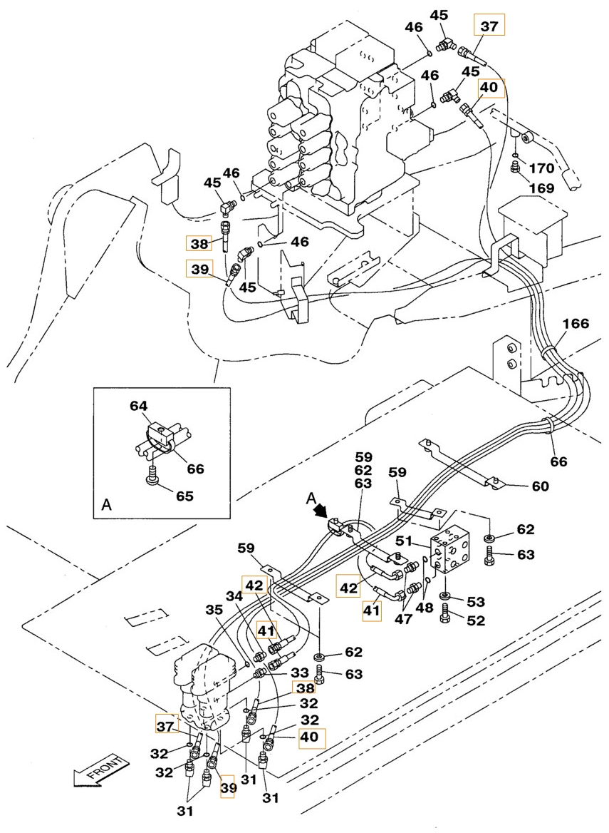 Case CX180 installation diagram showing hydraulic hose KHJ1766 at Pipe No. 38
