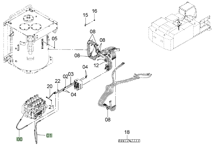 Hitachi ZX850LC-3 installation diagram showing hydraulic hose 4658728 at Pipe No. 1