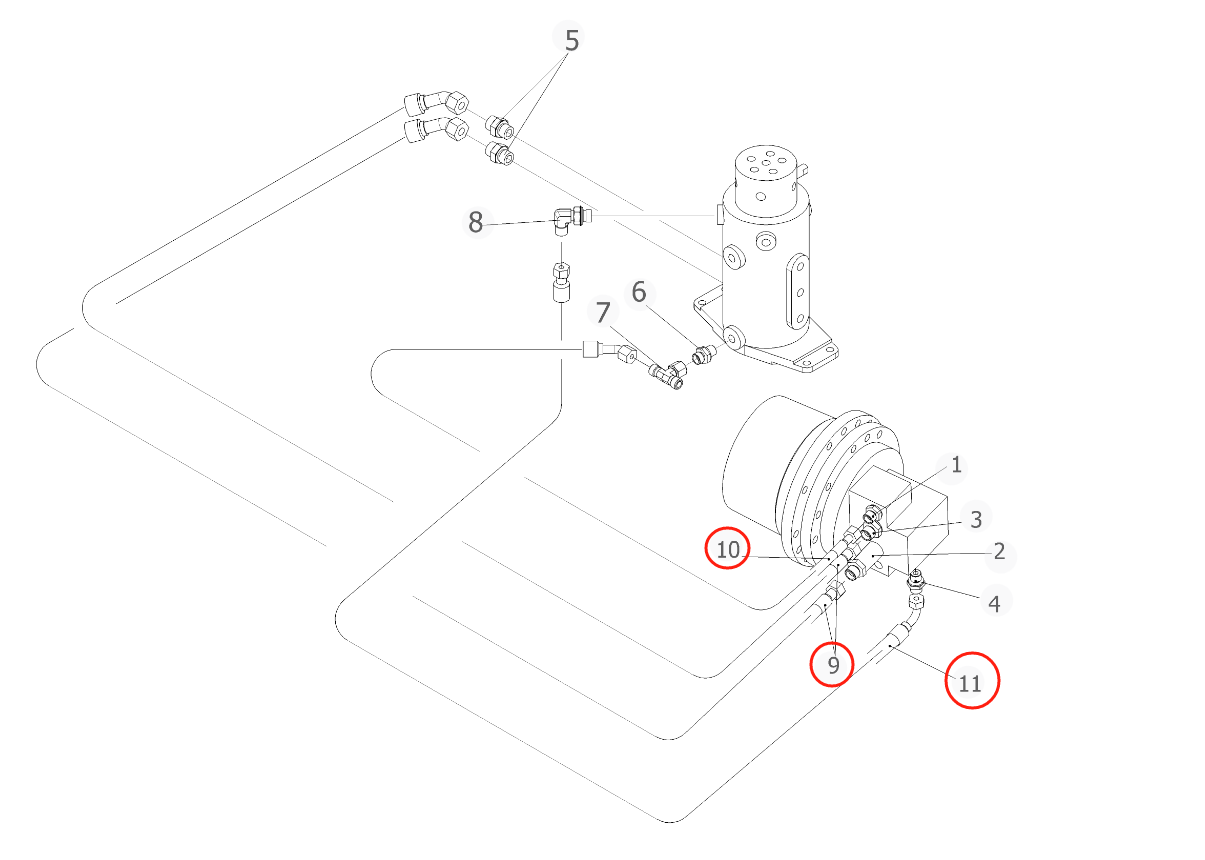 Sunward SWE25F installation diagram showing hydraulic hose 730502004086 at Pipe No. 11
